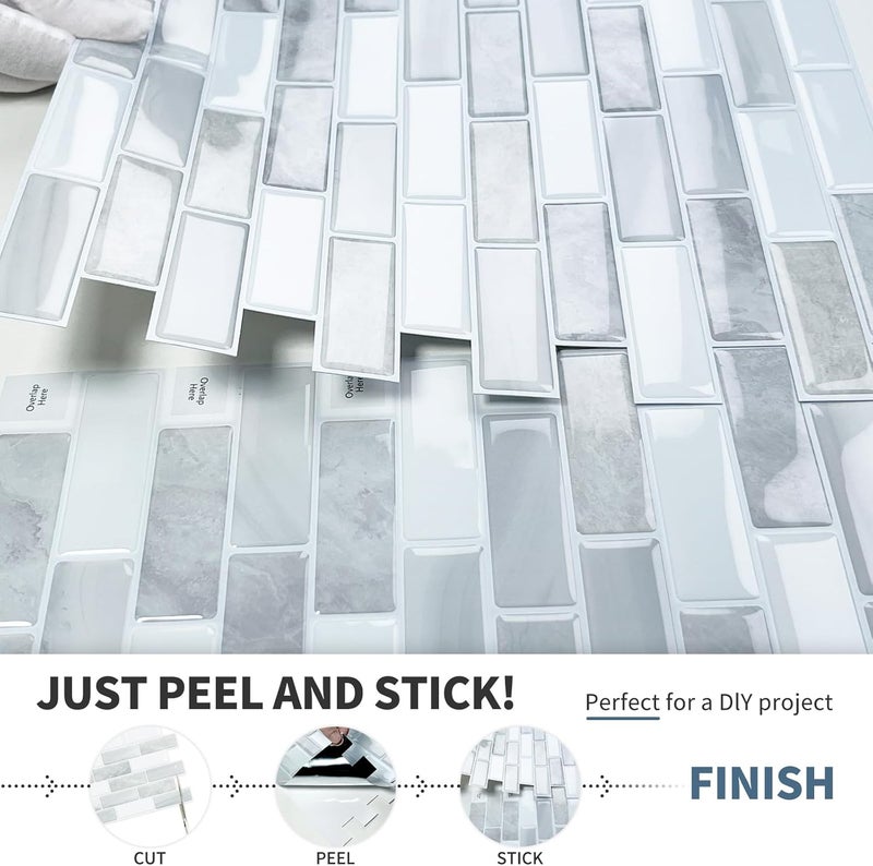 DEWOO Kitchen Backsplash Self Adhesive Wall 3D Marble Tiles Peel and Stick Bathroom, Grey (10-Sheet, 12"×12") - Image 5